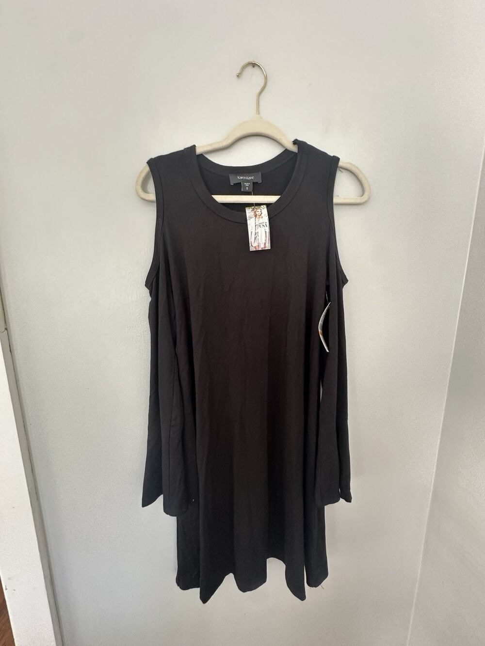 NWT Karen Kane Black Cold Shoulder Long Flare Sleeve Stretchy Dress Size Small